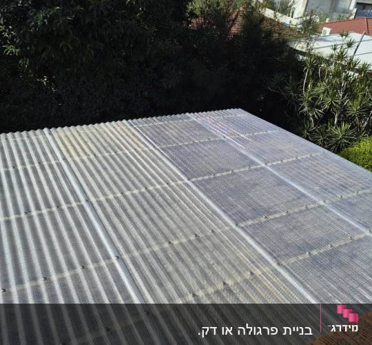 גג פלסטיק שקוף עם עצים ברקע